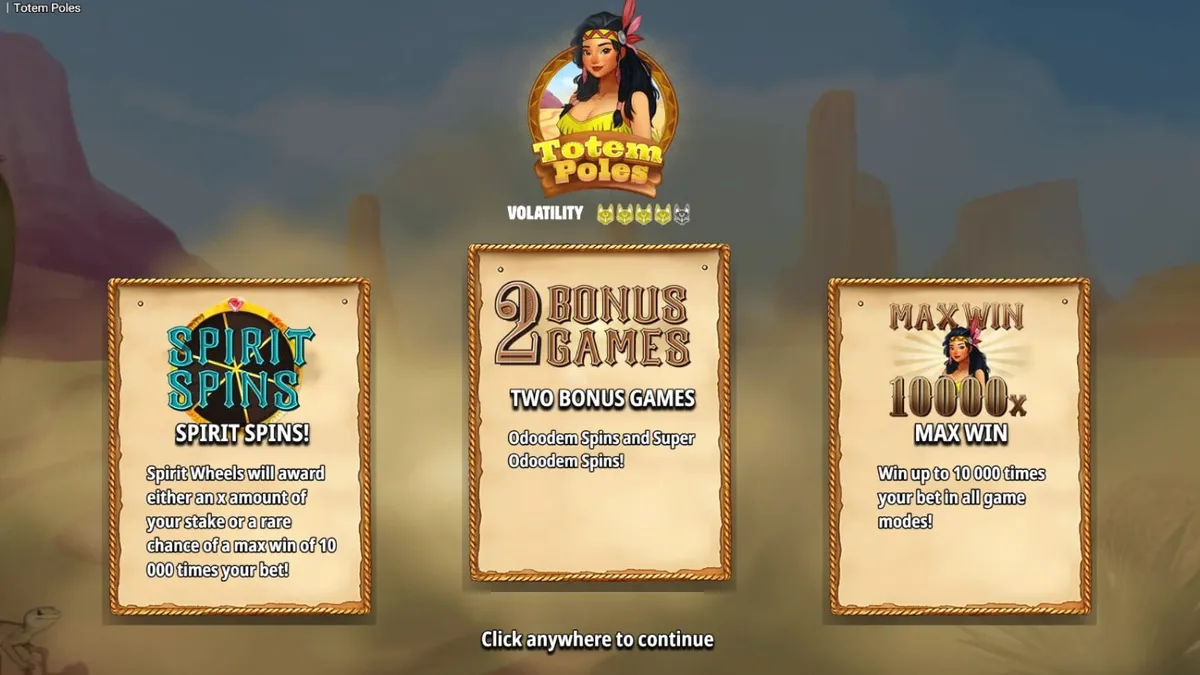 Tampilan visual slot Totem Poles dengan simbol totem dan latar belakang hutan
