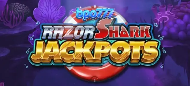 Tampilan visual slot Razor Shark Jackpots dengan tema bawah laut yang memukau